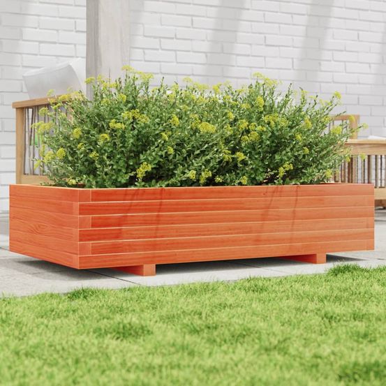 Très grande jardinière 110x60cm pin massif cire marron pour potager