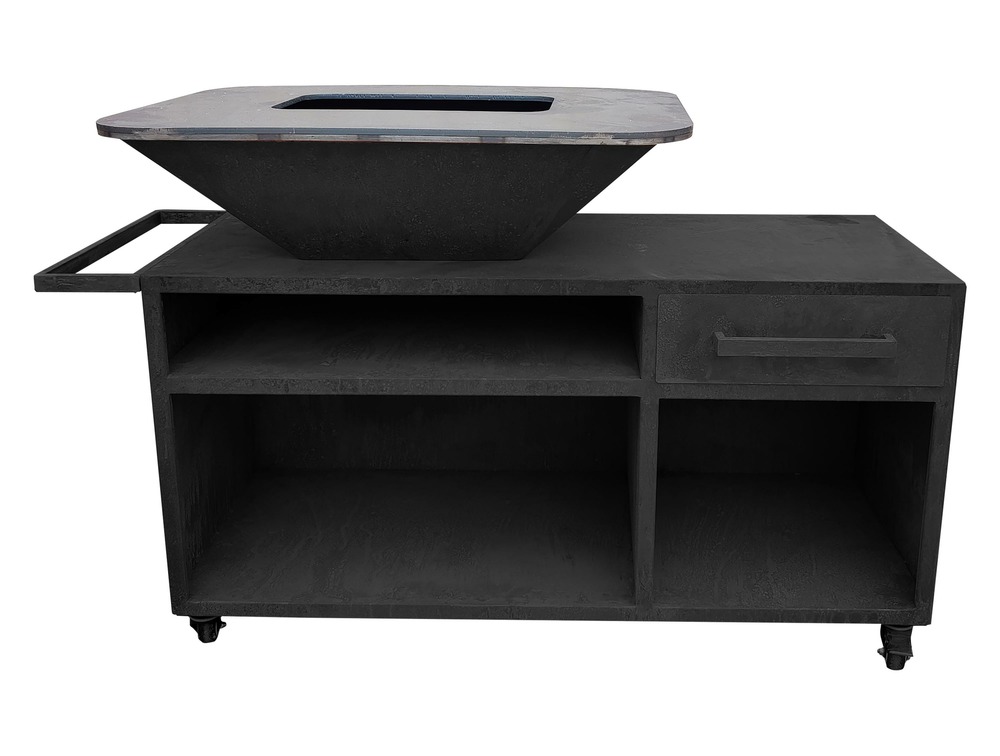 Barbecue braséro charbon ø100cm noir meuble sur roulettes