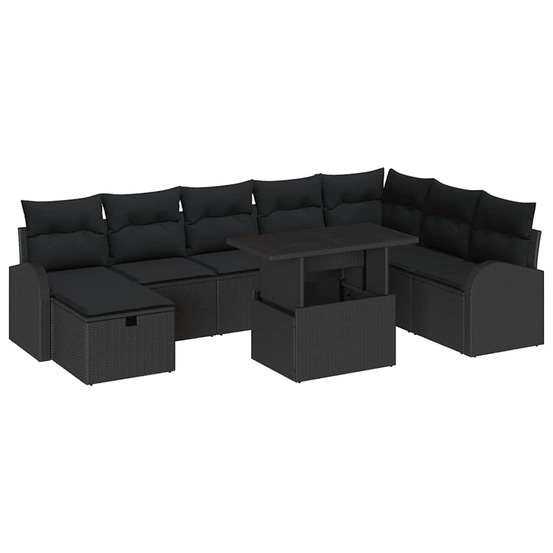 Ensemble de canapé de jardin avec coussin 9 pcs noir poly rotin