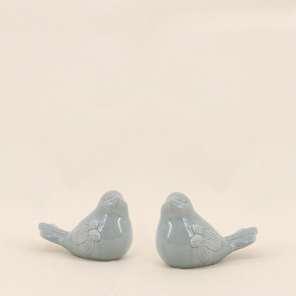 Lot de 2 oiseaux déco vert 11cm