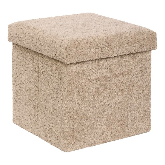 Pouf pliable coffre soana en bouclette beige foncé 38x38cm