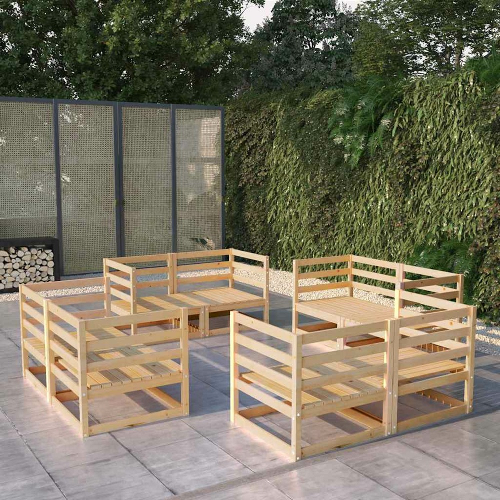 Salon de jardin 8 pcs bois de pin massif