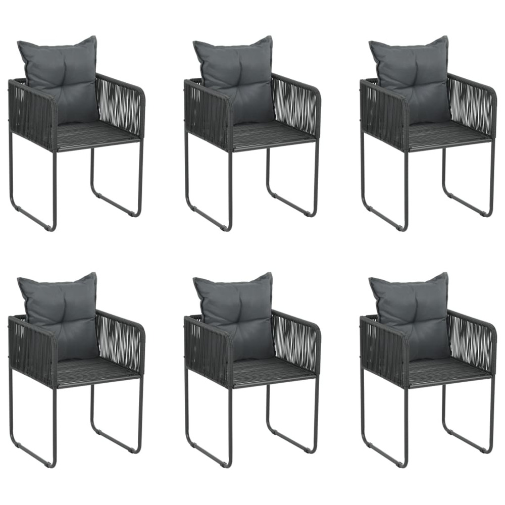 Chaises d'extérieur lot de 6 avec oreillers résine tressée noir