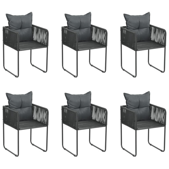 Chaises d'extérieur lot de 6 avec oreillers résine tressée noir
