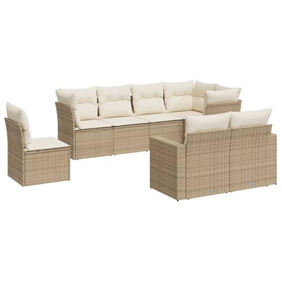 Salon de jardin avec coussins 8 pcs beige résine tressée