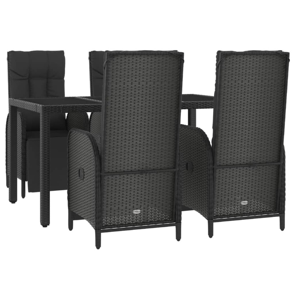 Mobilier à dîner de jardin et coussins 5 pièces noir résine tressée