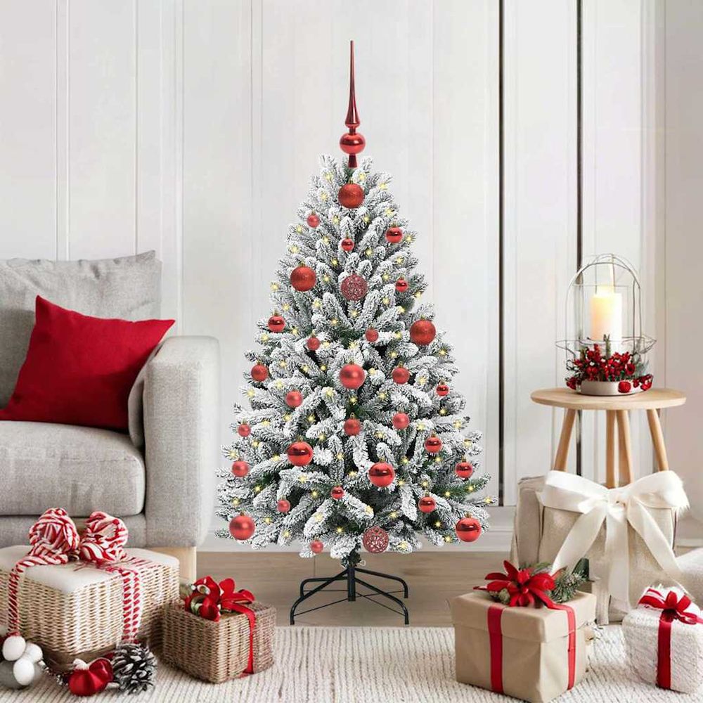 Kit complet sapin de noël artificiel 120 cm effet neige, avec guirlande lumineuse led usb