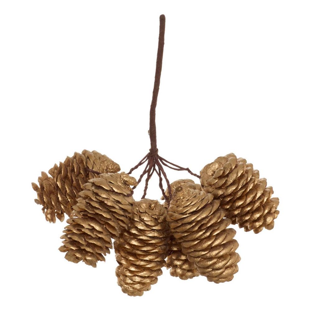 Suspension de sapin branche longue pomme de pin dorée 13 cm