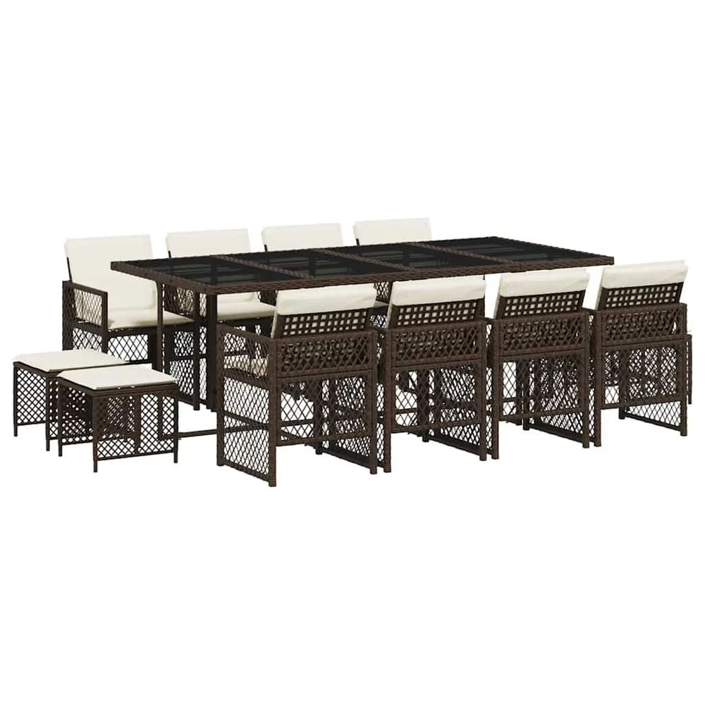 Ensemble à manger de jardin avec coussins 13 pcs marron rotin