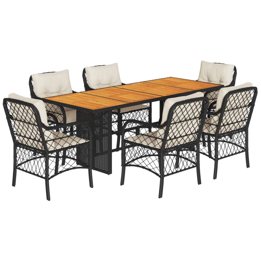 Ensemble à manger de jardin coussins 7pcs noir résine tressée