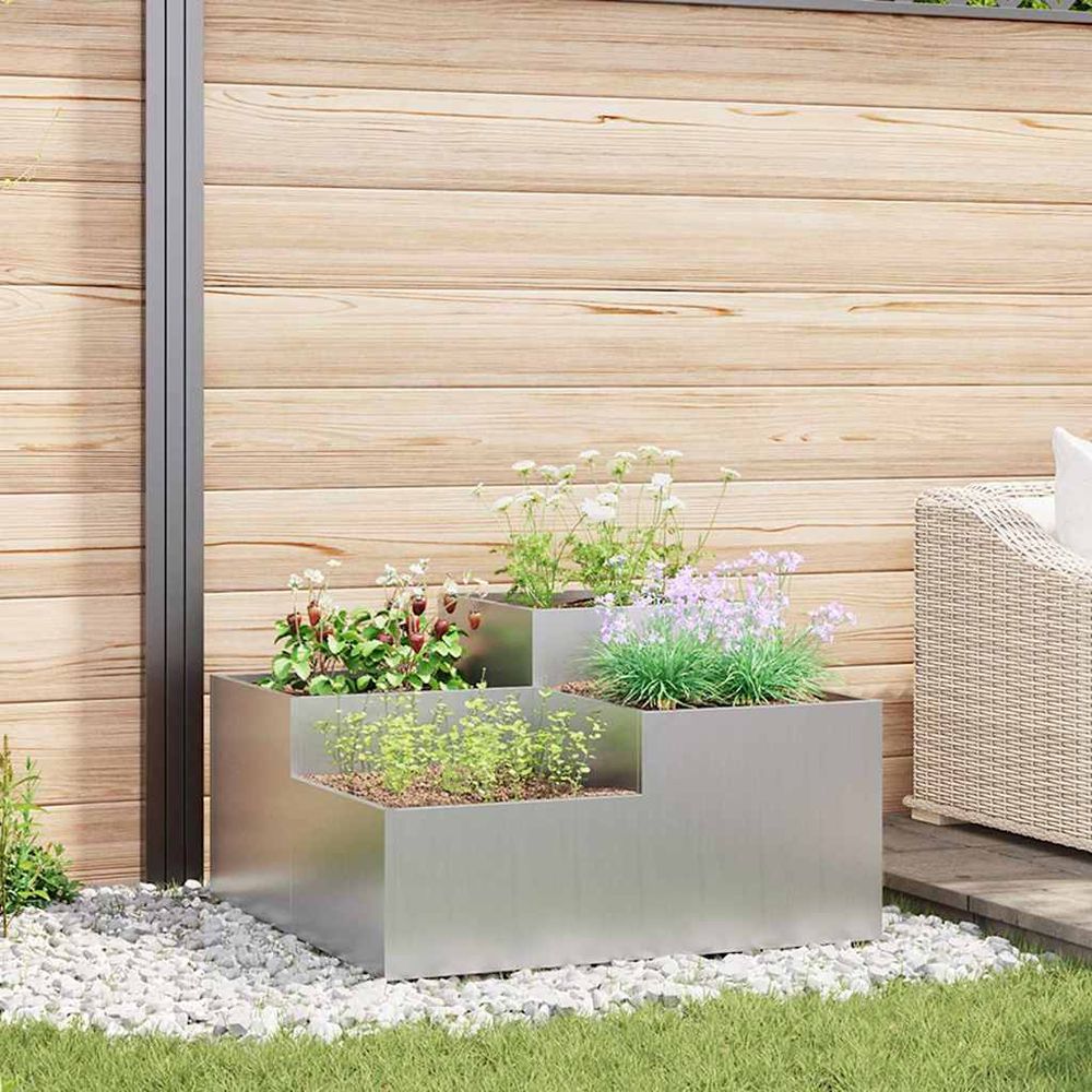 Carré potager acier galvanisé pour jardin argent 80x80x48 cm