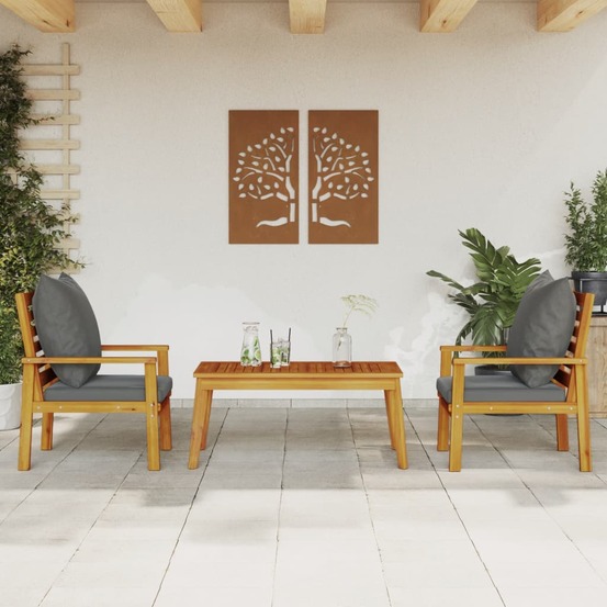Salon de jardin 3 pcs avec coussins bois massif d'acacia