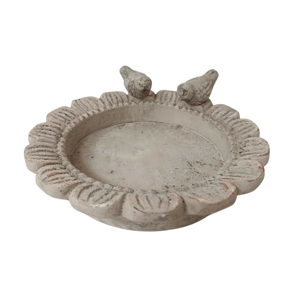 Mangeoire à oiseaux abreuvoir jardin fleur ancien béton gris 24cm