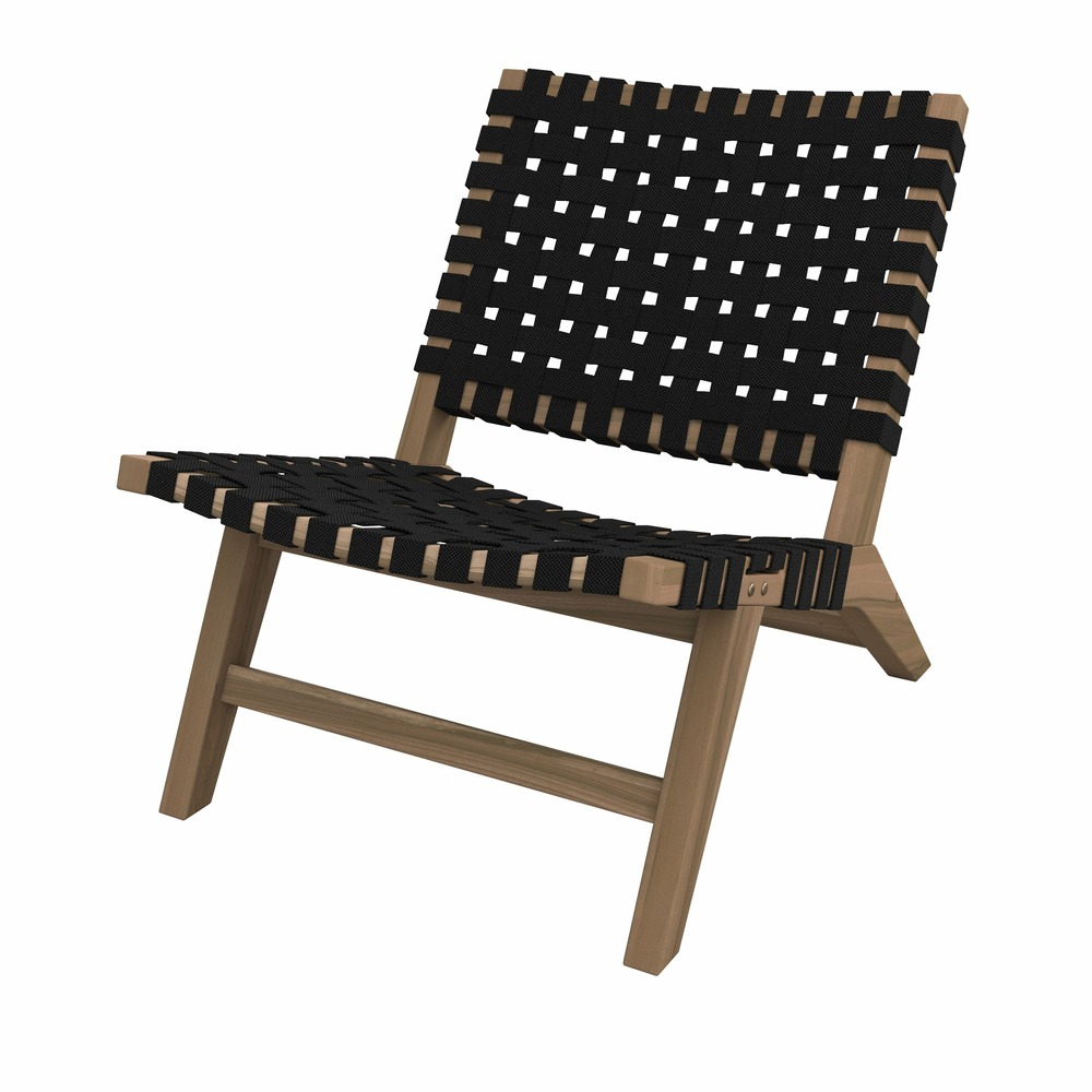 Tao-fauteuil de jardin en teck et sangles en tissu noir