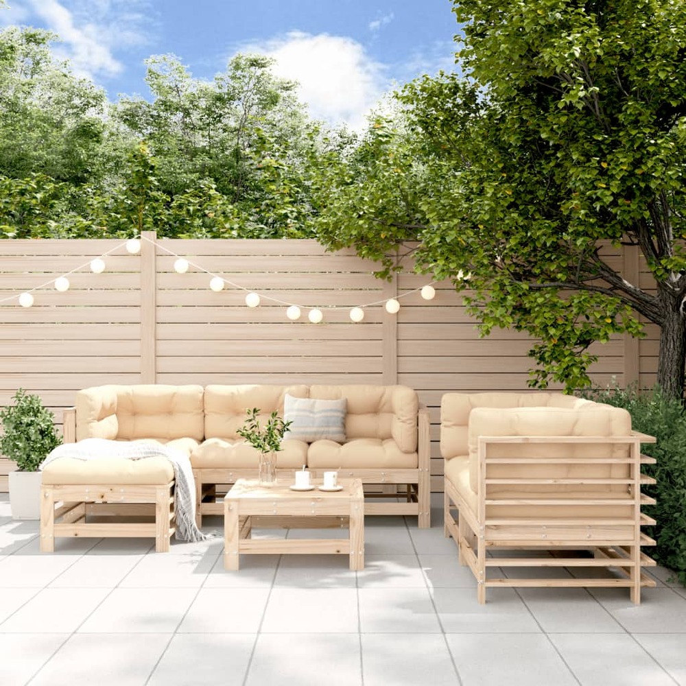 Salon de jardin 7 pcs bois de pin massif