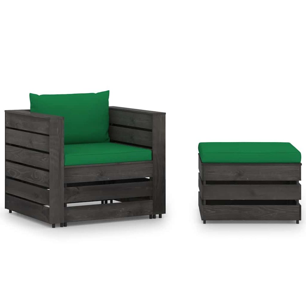 Salon de jardin 2 pcs avec coussins bois imprégné de gris
