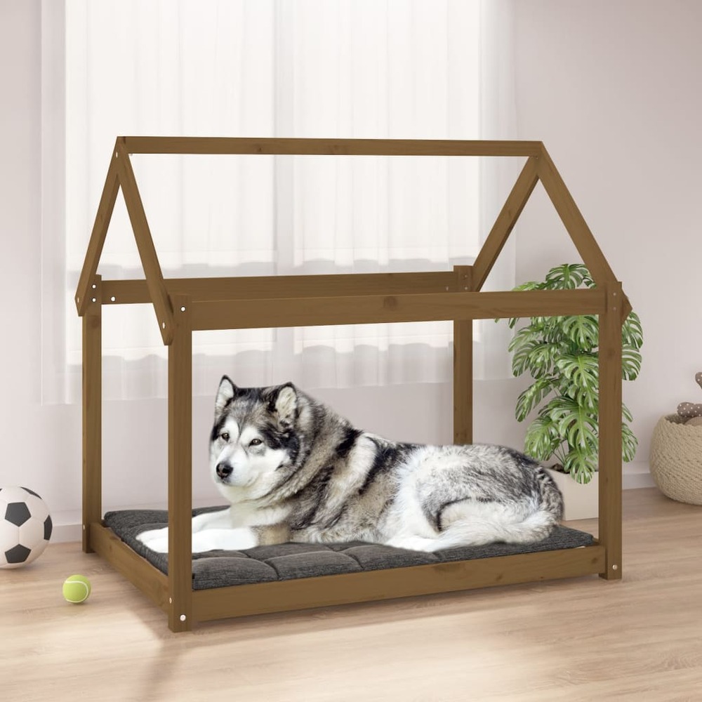 Lit pour chien marron miel 111x80x100 cm bois de pin solide