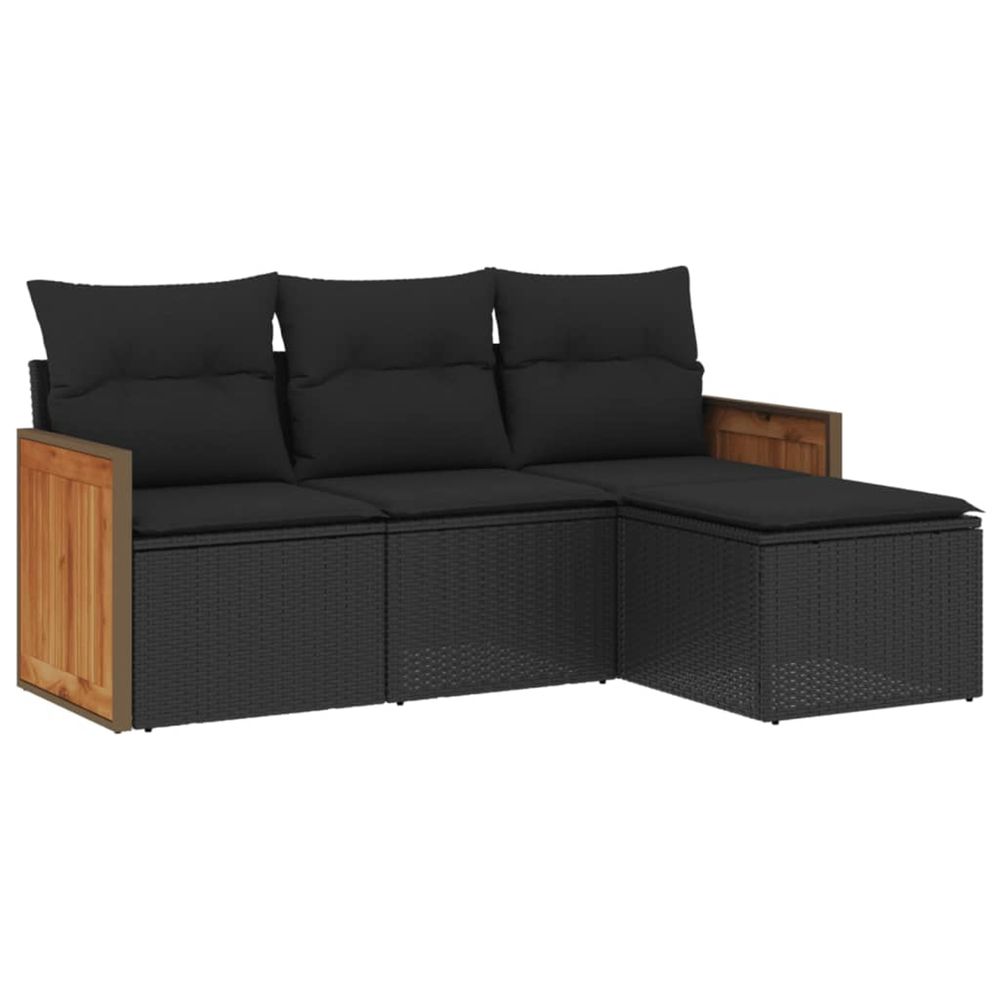 Salon de jardin 4 pcs avec coussins noir résine tressée
