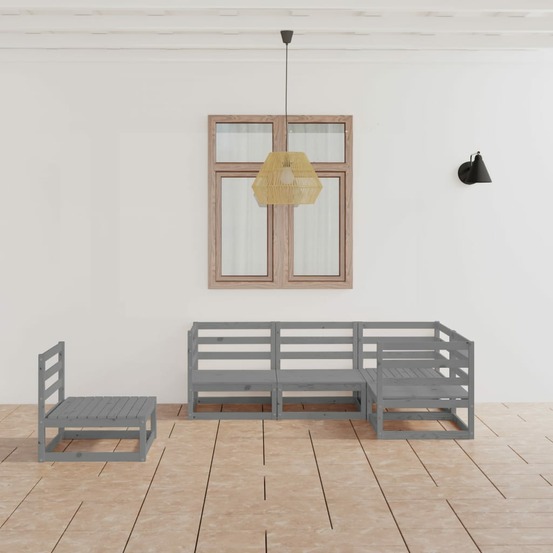 Salon de jardin 5 pcs gris bois de pin massif