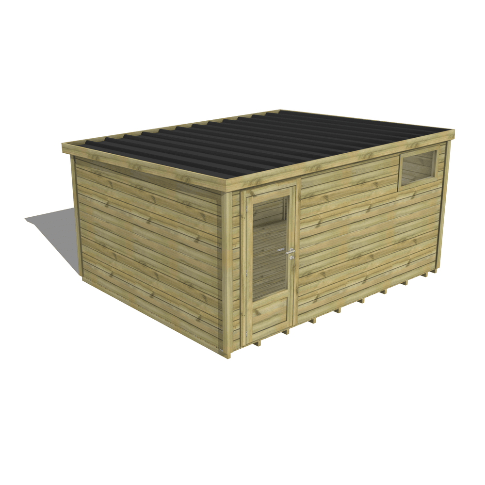 Abri de jardin bois pin traité autoclave 27mm - essentiel - 4,34x3,44m / 15m2 - bac acier - plancher bois