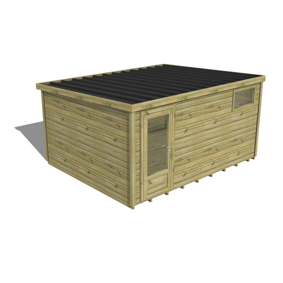 Abri de jardin bois pin traité autoclave 27mm - essentiel - 4,34x3,44m / 15m2 - bac acier - plancher bois