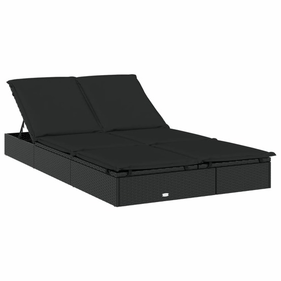 Transat chaise longue bain de soleil lit de jardin terrasse meuble d'extérieur à 2 places avec coussins noir résine tressée 0