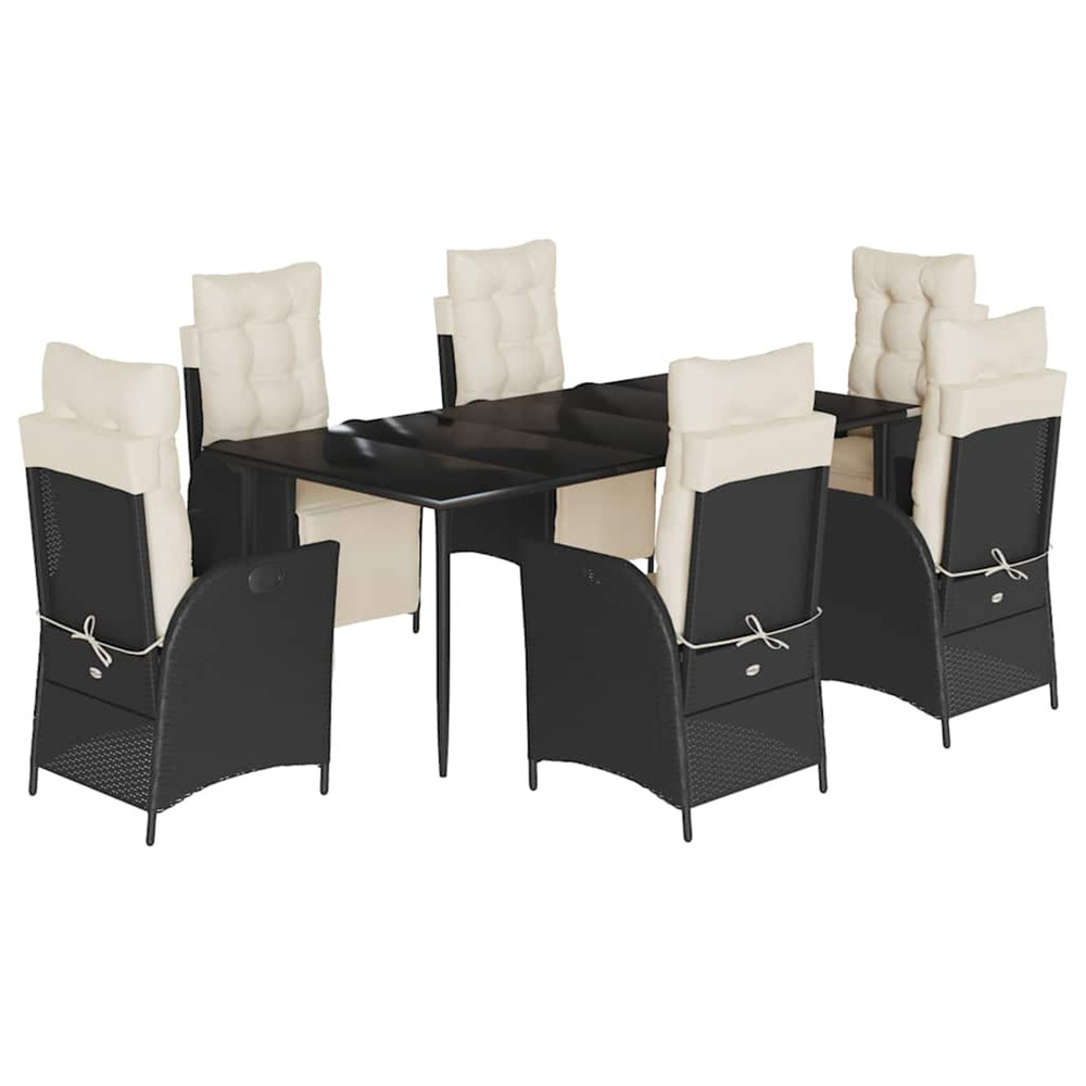 Ensemble à manger de jardin coussins 7pcs noir résine tressée