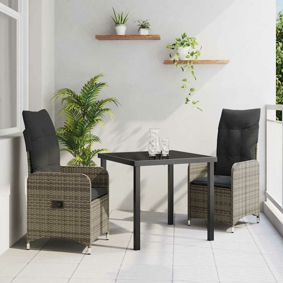 Ensemble de salle à manger pour jardin 3 pcs gris polyrotin