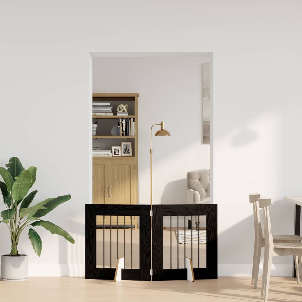 Barrière pour chien bois ingénierie intérieur pliable protection 120x60cm chêne noir