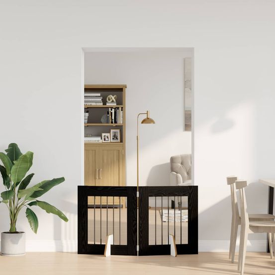 Barrière pour chien bois ingénierie intérieur pliable protection 120x60cm chêne noir