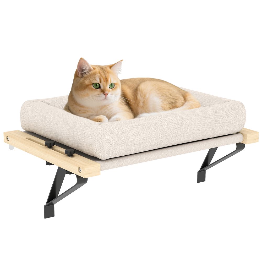 Lit suspendu chat radiateur fenêtre structure pin coussin amovible blanc crème