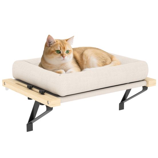 Lit suspendu chat radiateur fenêtre structure pin coussin amovible blanc crème