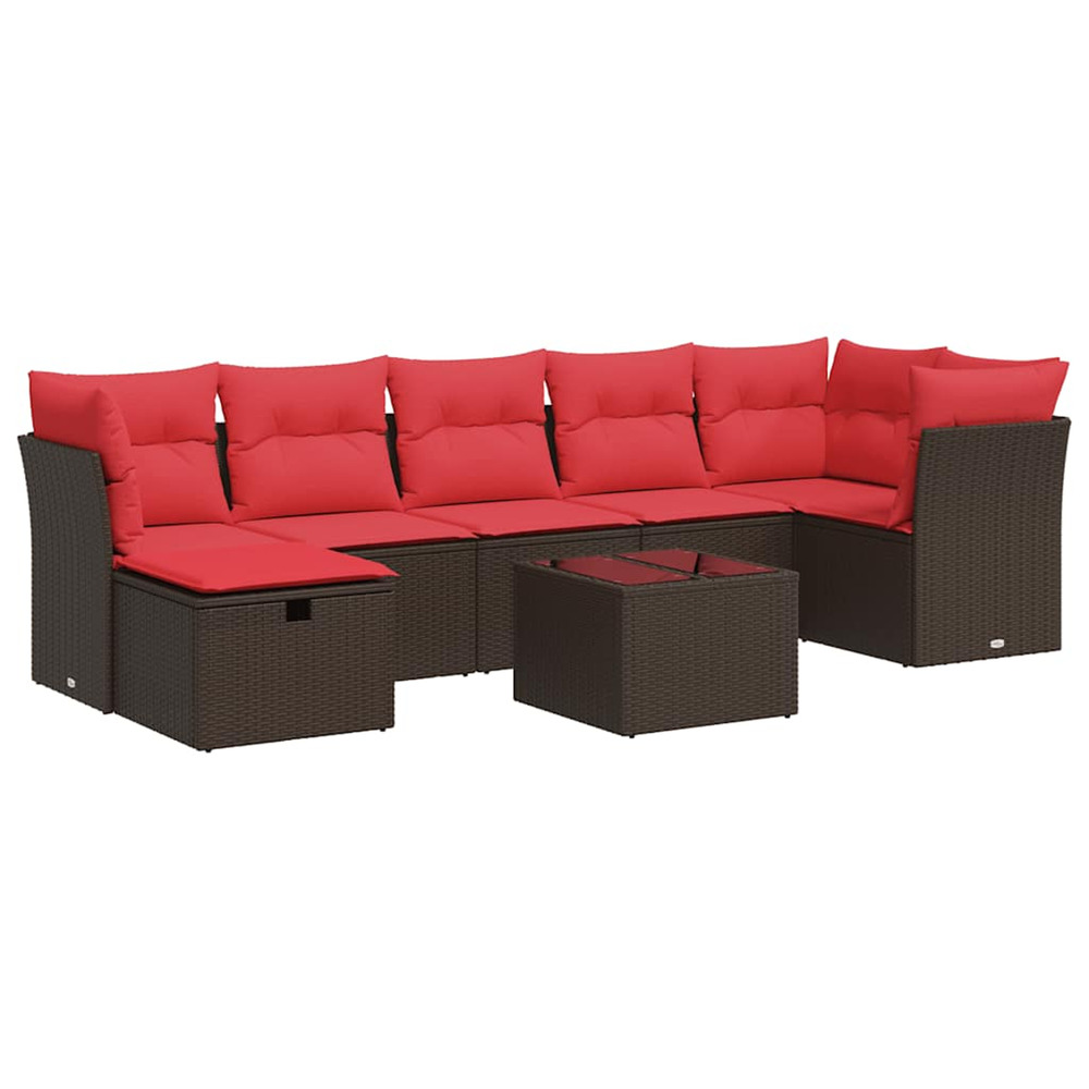 Salon de jardin 8 pcs avec coussins marron résine tressée