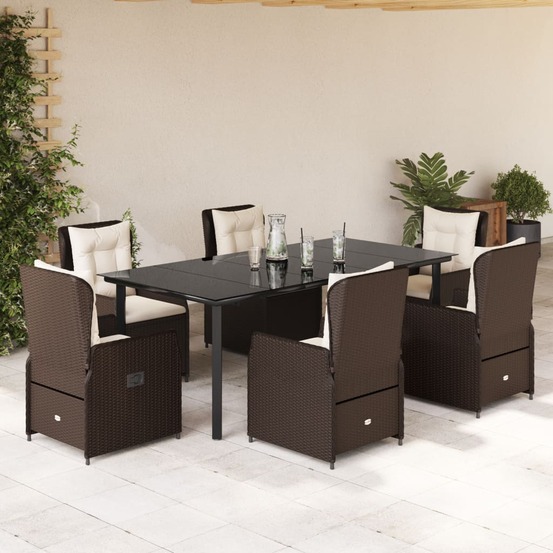 Ensemble à manger de jardin et coussins 7 pcs marron rotin