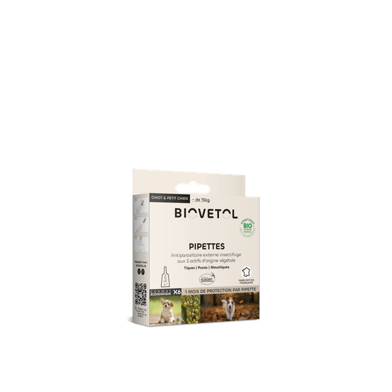 Pipettes anti puces chiot/petit chien bio - certifié ecocert - 6 pipettes*1,5ml