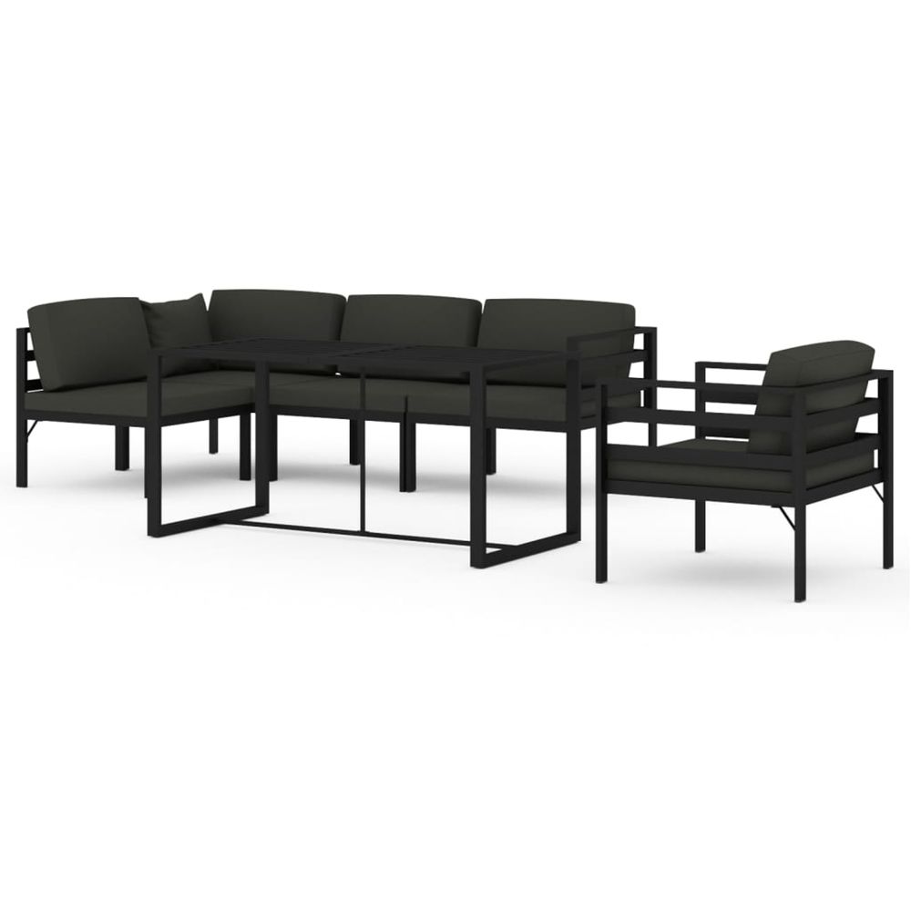 Salon de jardin 6 pcs avec coussins aluminium anthracite