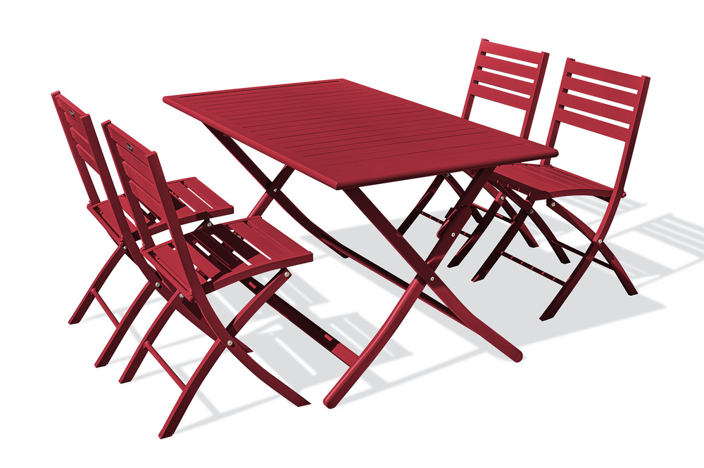 Ensemble repas marius 140 cm 4 places en aluminium rouge carmin