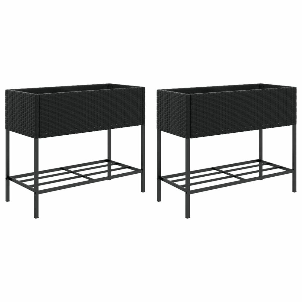 Jardinière bac lit surélevé plantes fleurs jardin terrasses avec étagère lot de 2 90 x 40 x 75 cm résine tressée noir 02_0038