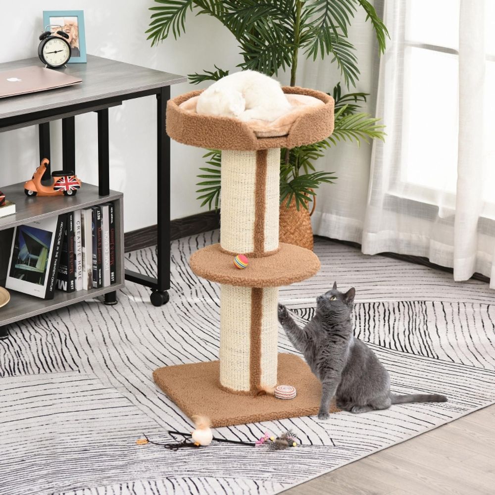 Arbre à chat griffoir sisal tour de jeux multi-niveaux 91cm marron clair - comfortxl pet living