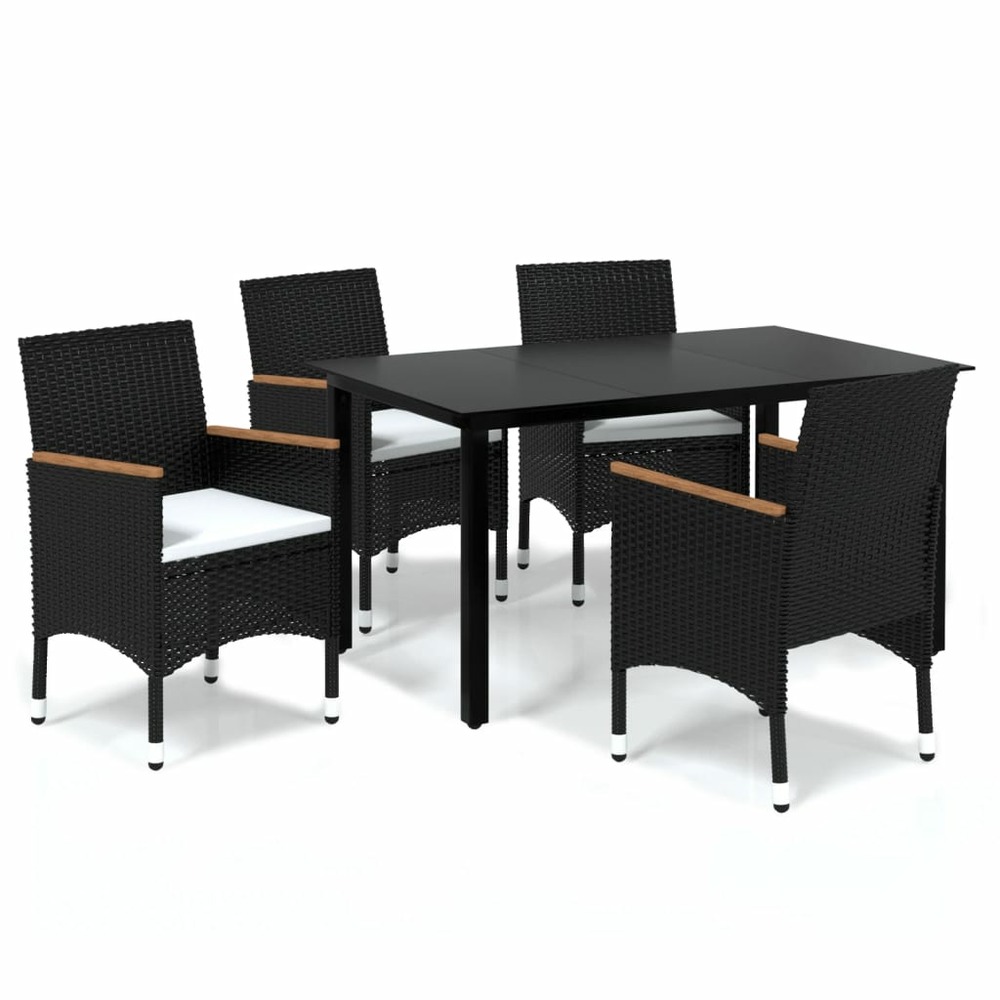 Ensemble à dîner de jardin avec coussins 5 pcs poly rotin noir