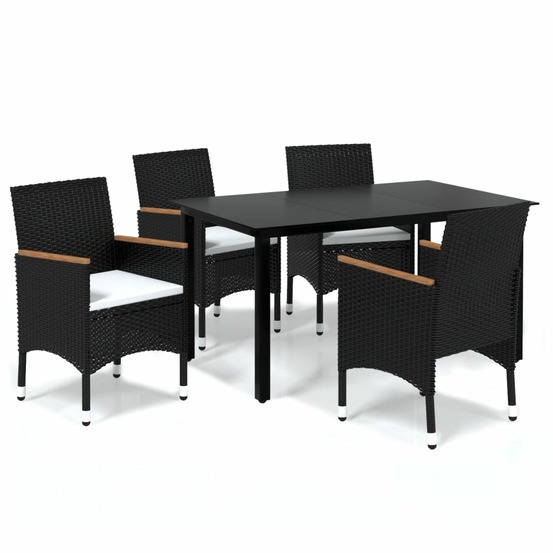Ensemble à dîner de jardin avec coussins 5 pcs poly rotin noir