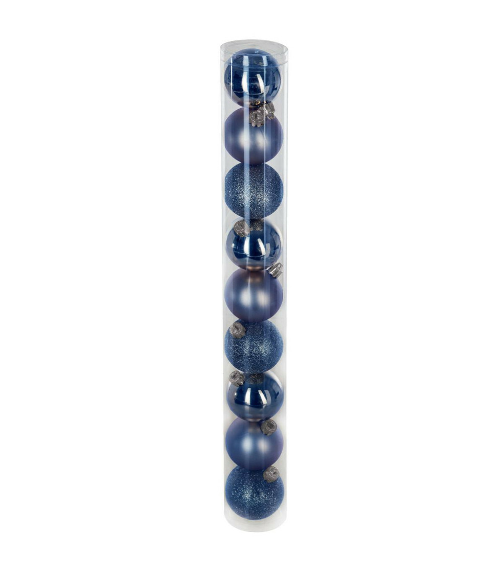 Déco de sapin lot de 9 boules de noël d 6 cm - bleu nuit