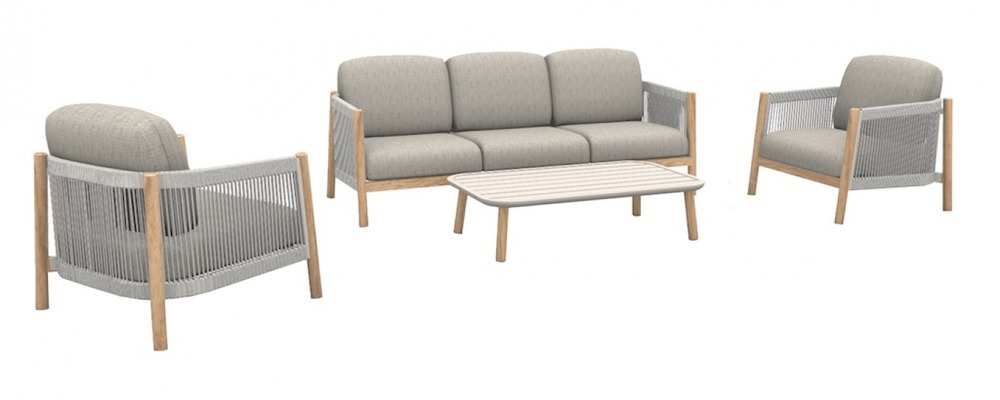 Set 4 pièces - deriveur - aluminium époxy - rope heat - 1 canapé + 2 fauteuils + 1 table basse