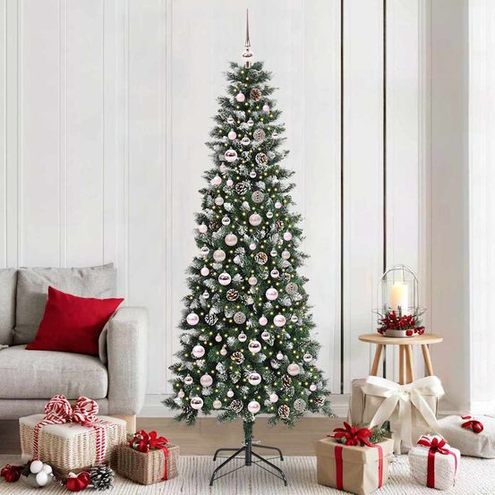 Sapin de noël décoré 210 cm, illumination 300 led et 120 boules pour une ambiance festive