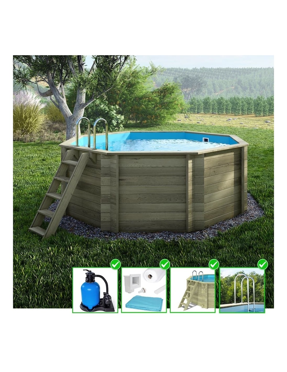 Piscine en bois coral 3,25x3,25 - h.1,18 m autoportante - bas7301osp - altanka