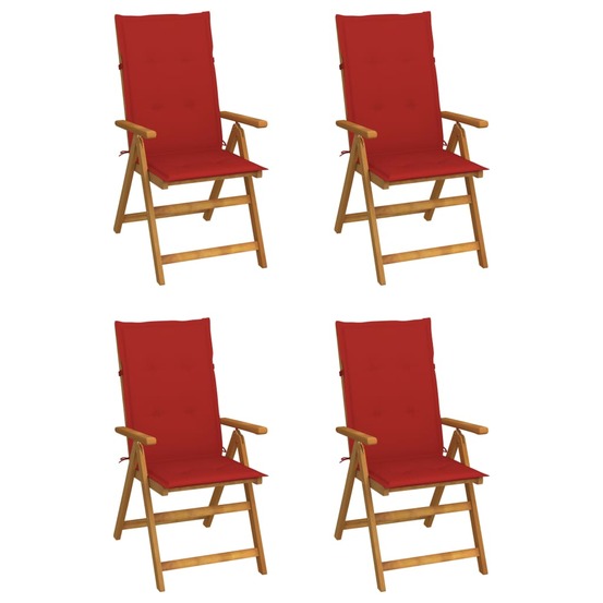 Chaises inclinables de jardin lot de 4 et coussins bois acacia