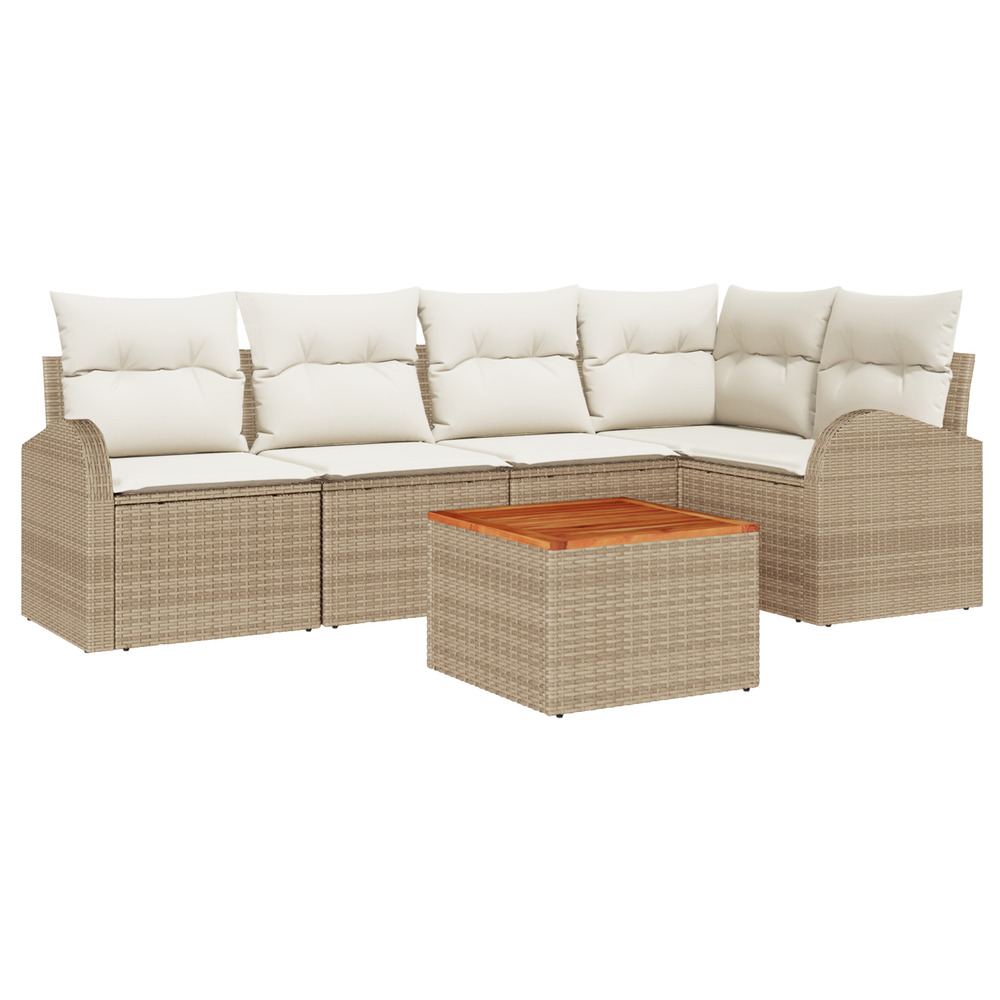 Ensemble de canapé de jardin 6 pièces avec coussins beige rotin synthétique acacia