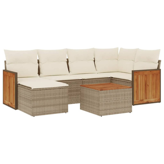 Salon de jardin avec coussins 7 pcs beige résine tressée