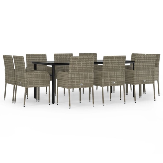 Ensemble à manger jardin 11 pcs avec coussins noir et gris