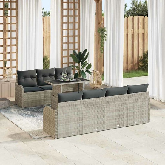 Ensemble de canapé de jardin 8 pcs gris clair poly rotin